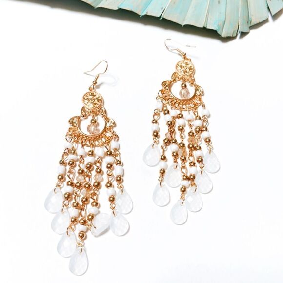 Free People Jewelry - White beaded drop earrings #531